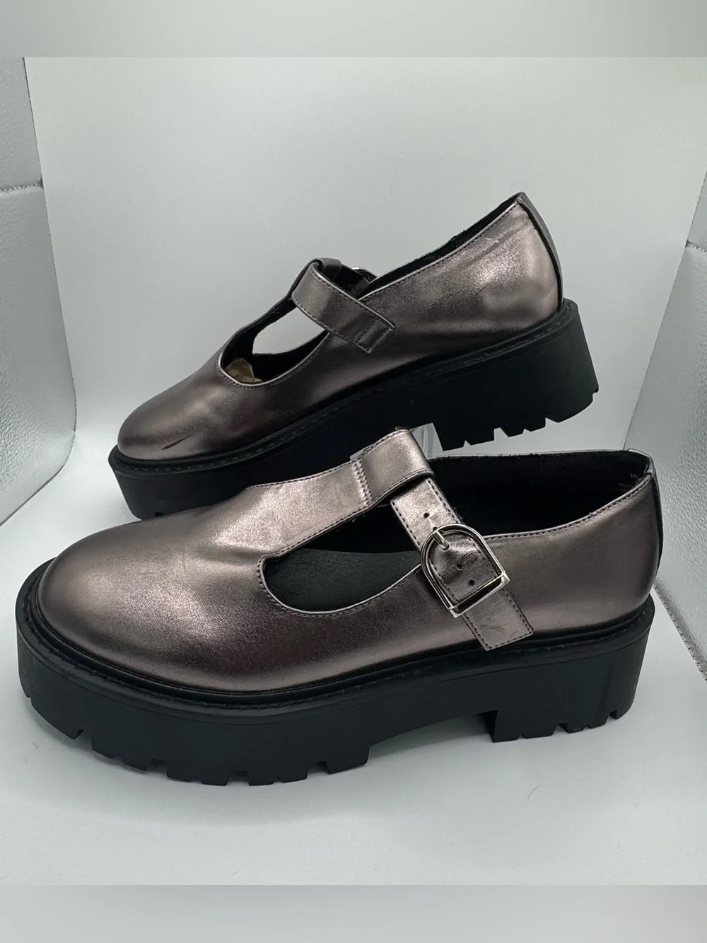 Mix No 6 Corah Platform Mary Janes Womens Sz 9.5 Gunmetal Metallic Lug Sole shoe